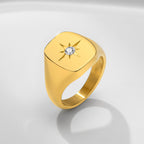 Gold-Tone Star Signet Ring, square face, starburst design