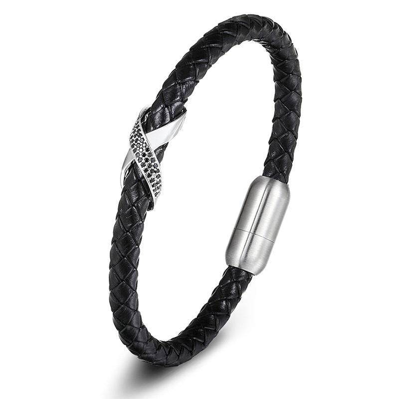 Braided Leather Iced X Bracelet rose gold-tone view 2