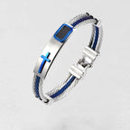 Titanium Steel Cable Cross Bracelet with silver finish and black inlay view 2