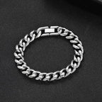10mm Stainless Steel Cuban Link Bracelet, silver finish, box clasp view 2