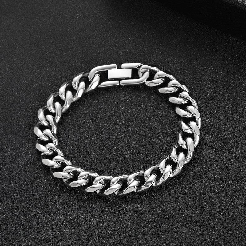 10mm Stainless Steel Cuban Link Bracelet, silver finish, box clasp view 2