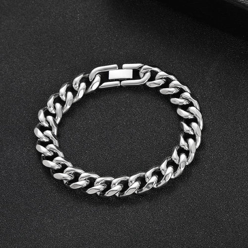 10mm Stainless Steel Cuban Link Bracelet, silver finish, box clasp view 2