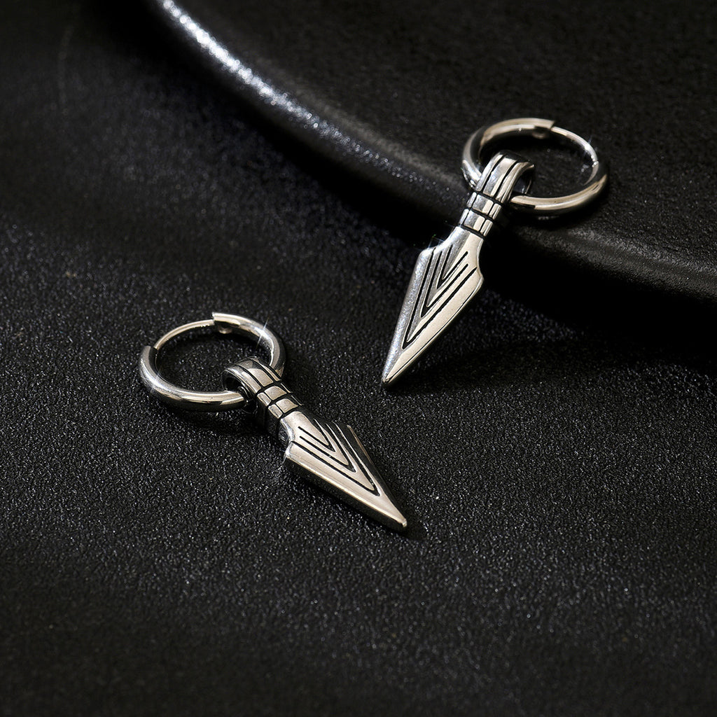 Stainless Steel Arrow Dangle Hoop Earrings, silver finish view 4