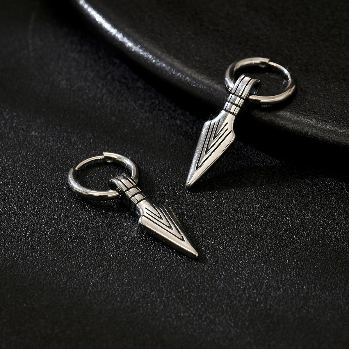 Stainless Steel Arrow Dangle Hoop Earrings, silver finish view 4