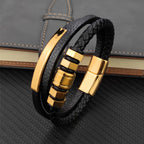 Hexagon Leather Cord Bracelet with gold-tone finish view 4