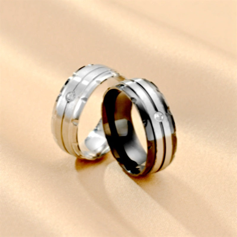 Stainless Steel Inlay CZ Ring with black and silver finish view 4
