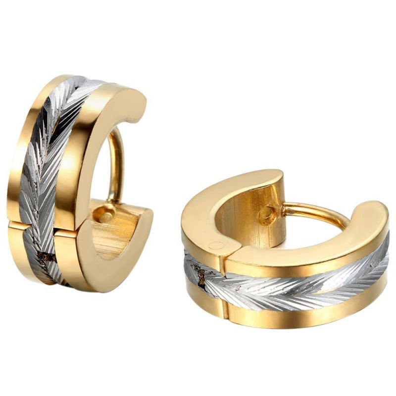 Titanium Steel Inlaid Hoop Earrings, black finish view 2