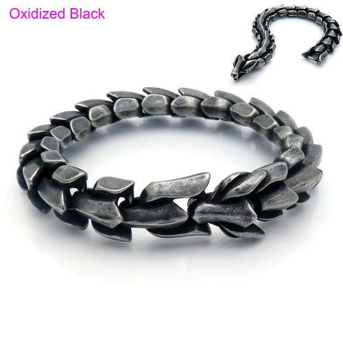 Stainless Steel Dragon Scale Bracelet, brushed silver-tone finish view 9