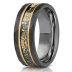 8mm Black Tungsten Carbide Gold Flake Ring with faceted texture