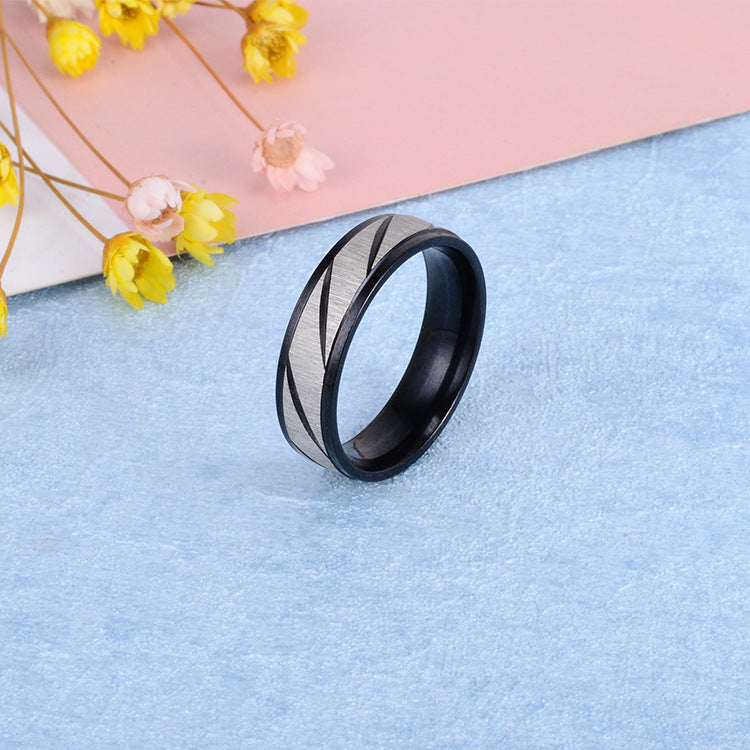 Stainless Steel Geometric Inlay Ring black and silver view 6