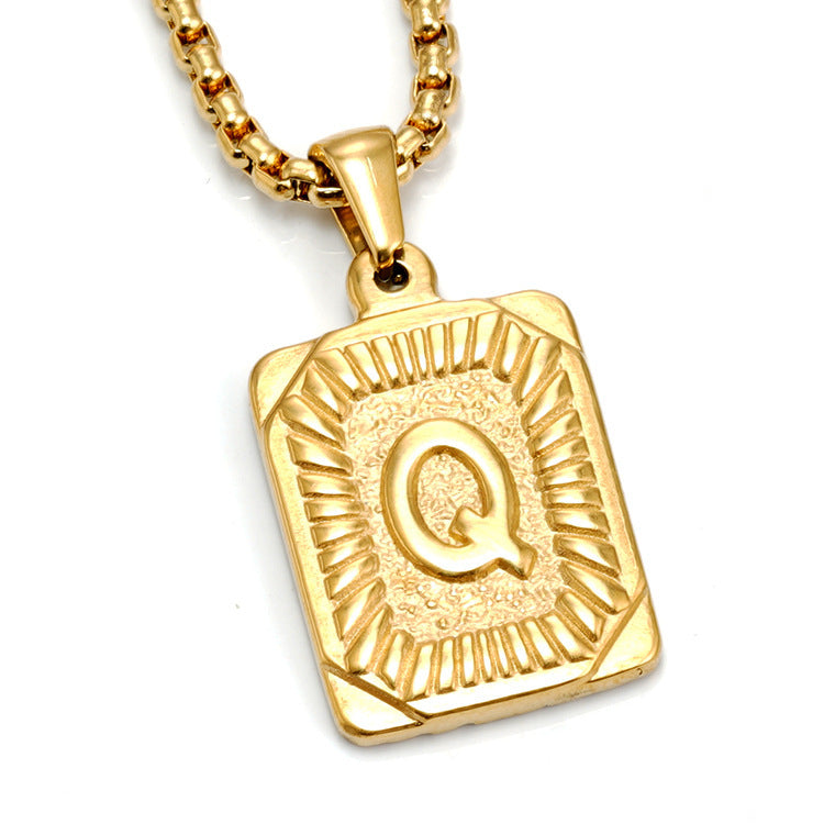 Gold-Tone Rectangular Initial Pendant Necklace with letter H view 17