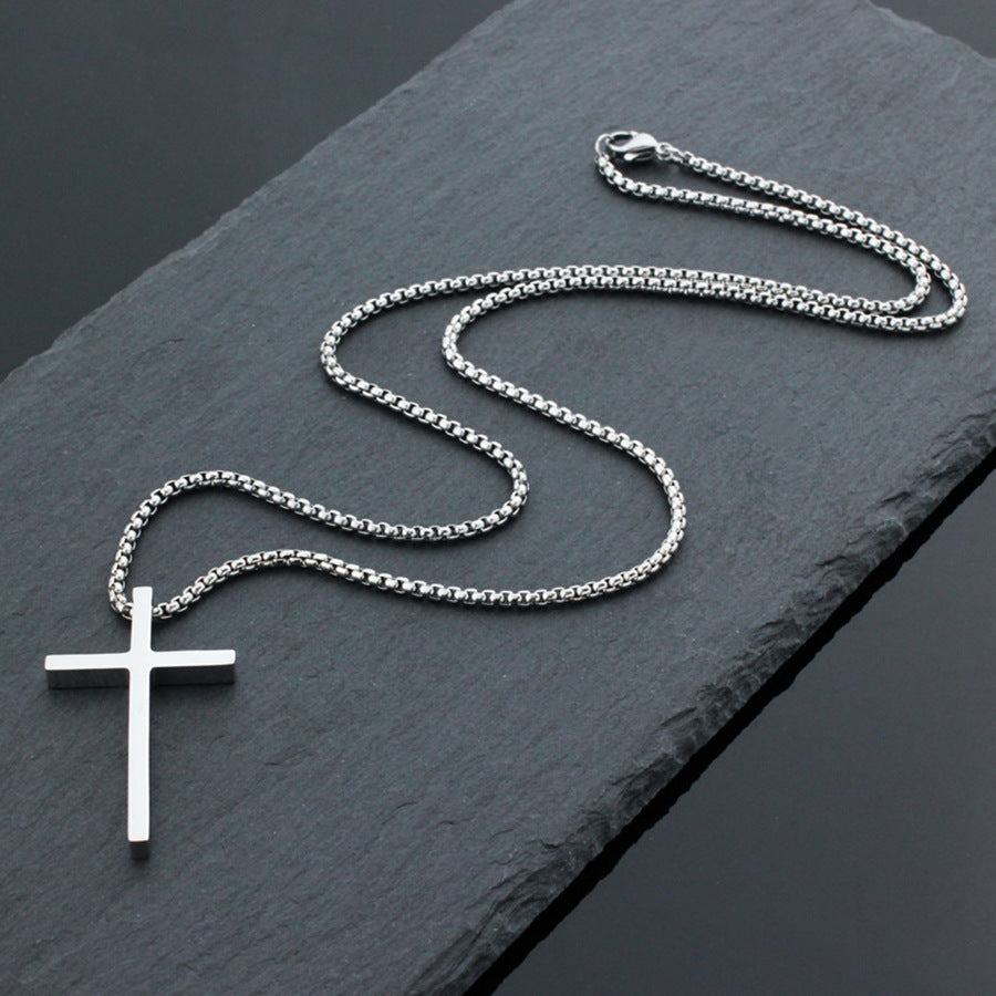 Stainless Steel Cross Pendant Necklace in silver, gold, and black finishes view 7