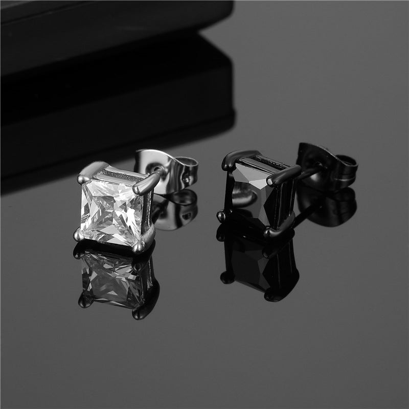 The Square Zircon Stud Earring, Sold Single, view 3