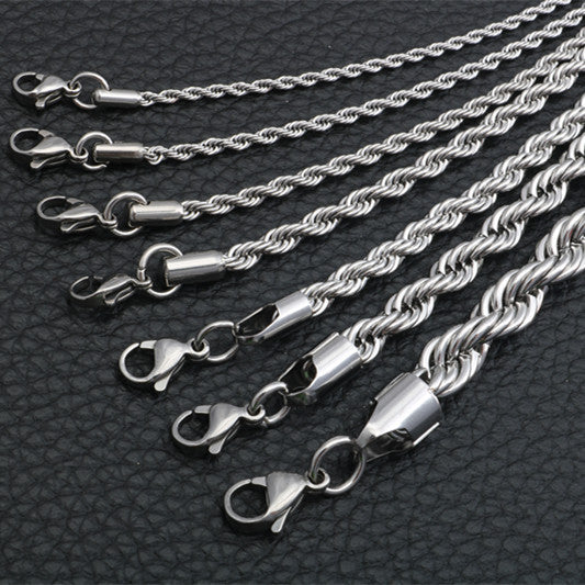 6mm Titanium Steel Rope Chain Necklace on black background view 4