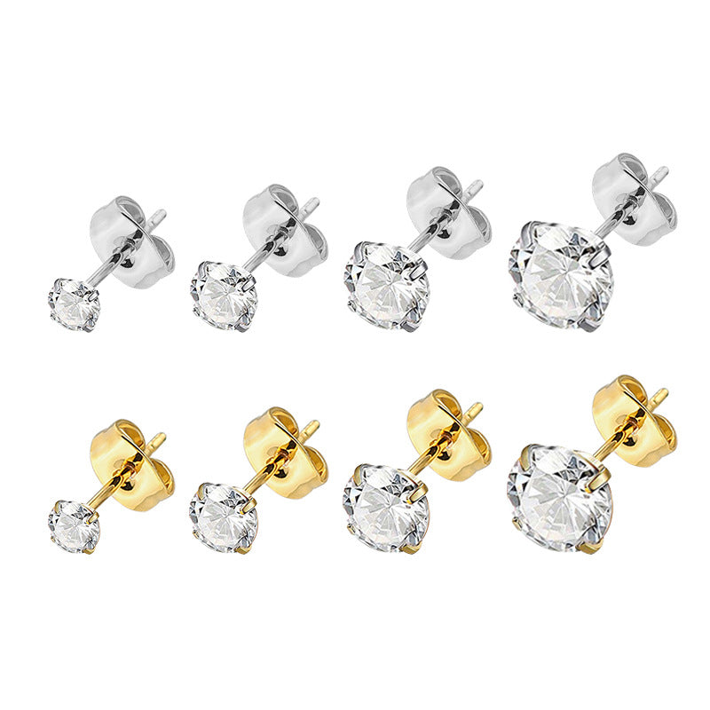 The Round Zircon Stud Earrings in Stainless Steel, view 2