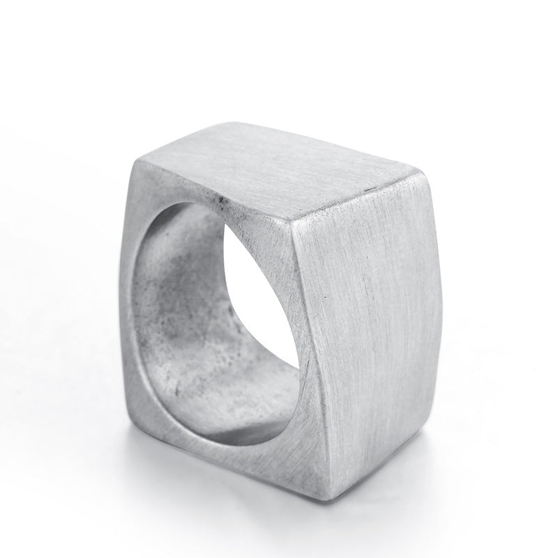 Brushed Titanium Steel Square Ring, geometric shape