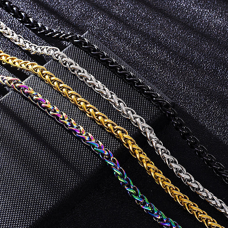 Titanium Steel Wheat Chain Necklace gold black silver finishes view 4