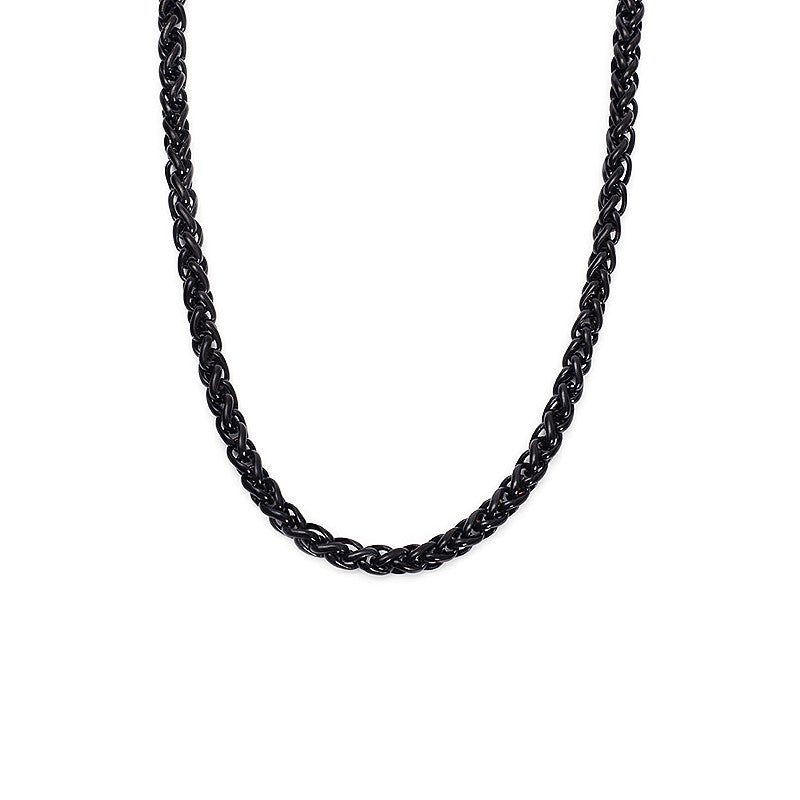 Titanium Steel Wheat Chain Necklace gold black silver finishes view 2
