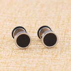 Stainless Steel Round Black Stud Earrings, pair, minimalist design view 2