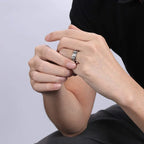 Asymmetric Slanted Wheel Pattern Titanium Ring