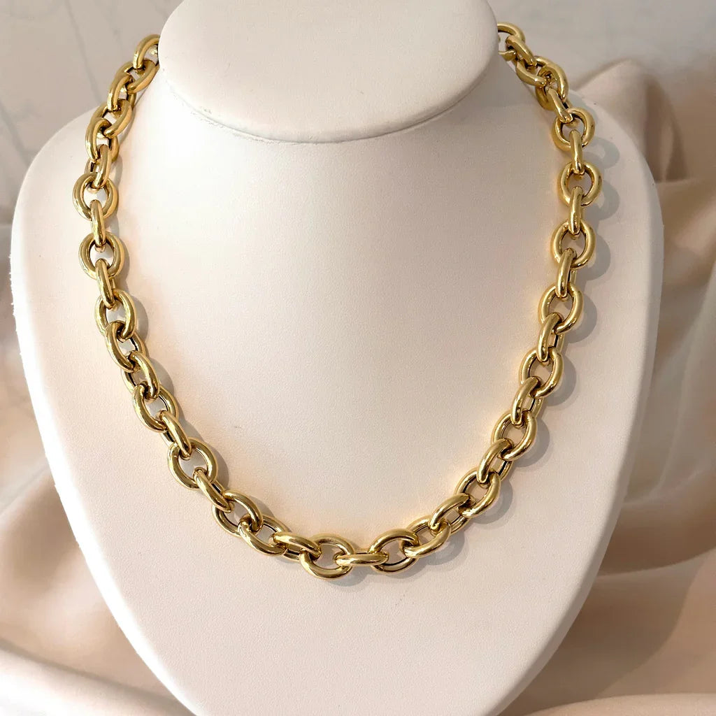 Chunky Gold Stainless Steel Round Link Chain Necklace