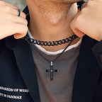 Black Plated Stainless Steel Cut-Out Cross Necklace