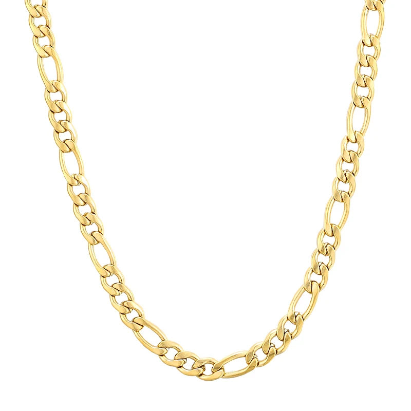 Gold Plated Stainless Steel Figaro Chain Necklace