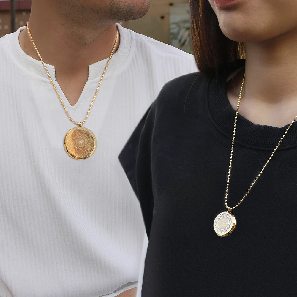 Gold-Plated Round CZ Double-Sided Pendant Ball Chain Necklace