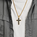 Men's Carbon Fiber Cross Pendant with Star Necklace
