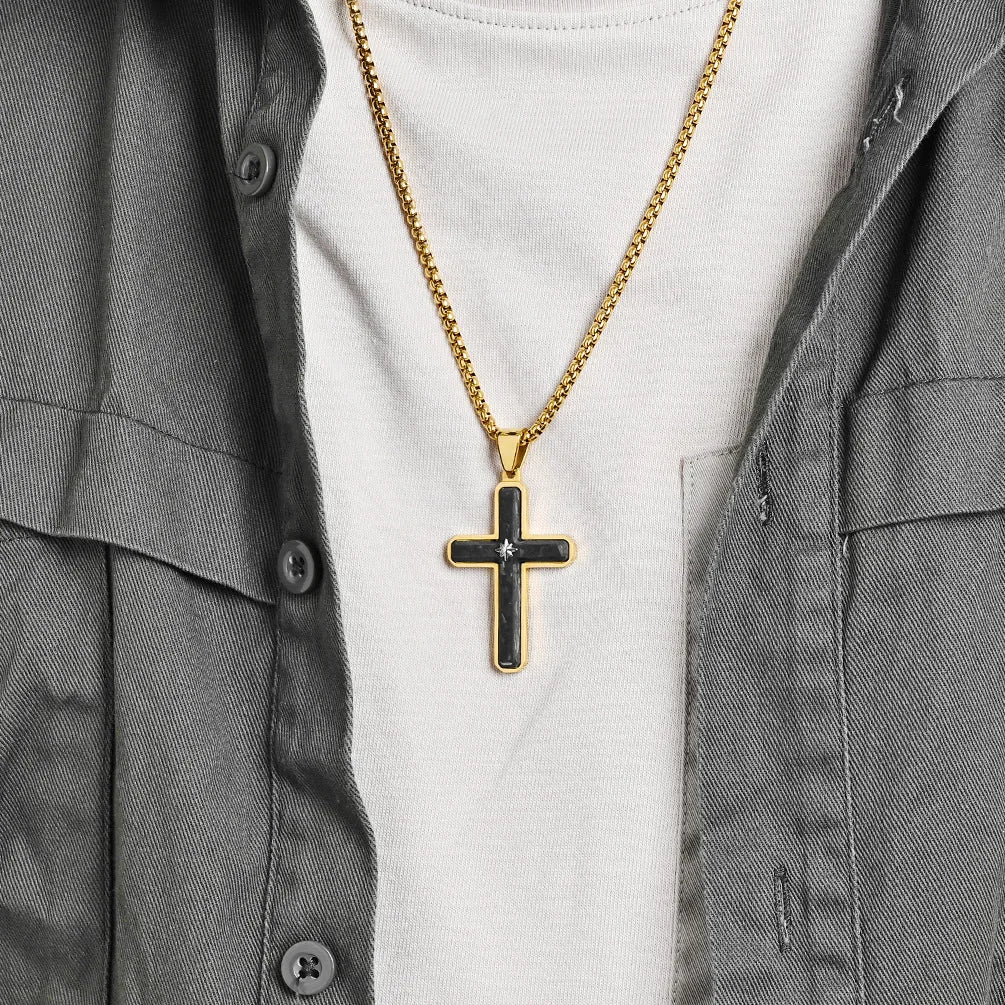 Silver-Tone Carbon Cross Necklace
