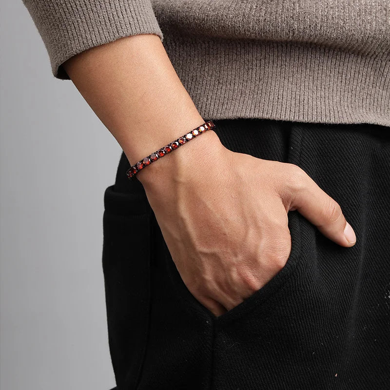 Men's Black Tennis Bracelet with Red Cubic Zirconia