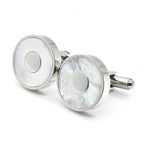 Mother of Pearl Inlay Circle Silver Tone Cufflinks