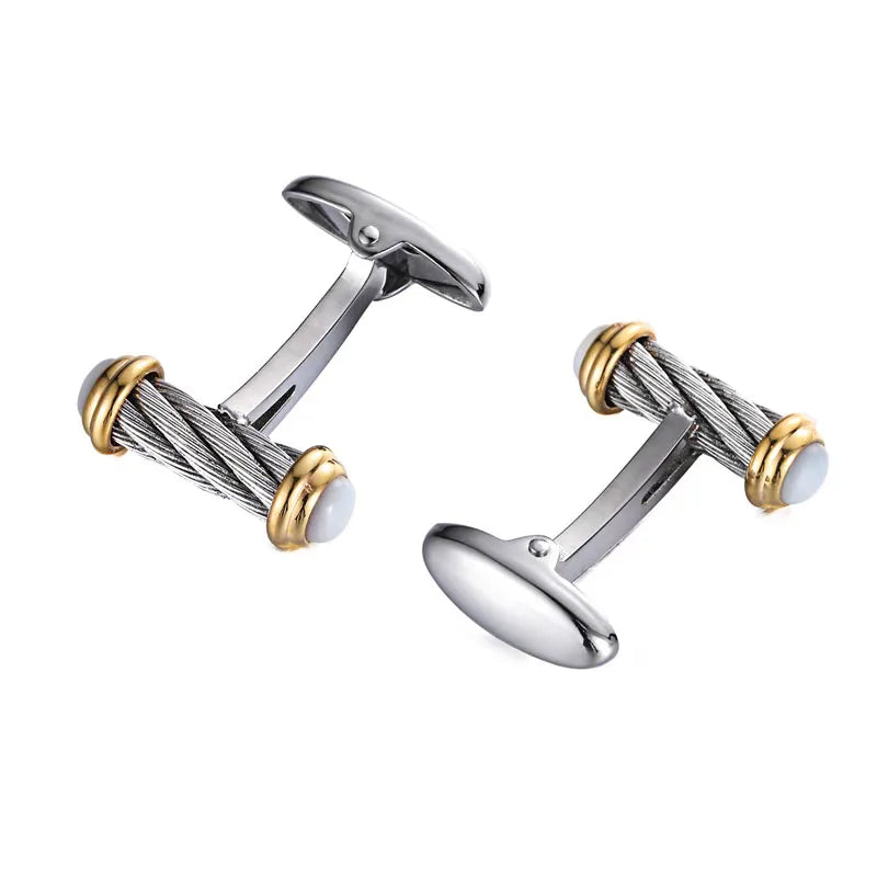 Silver-Tone Rope Mother-of-pearl Cufflinks