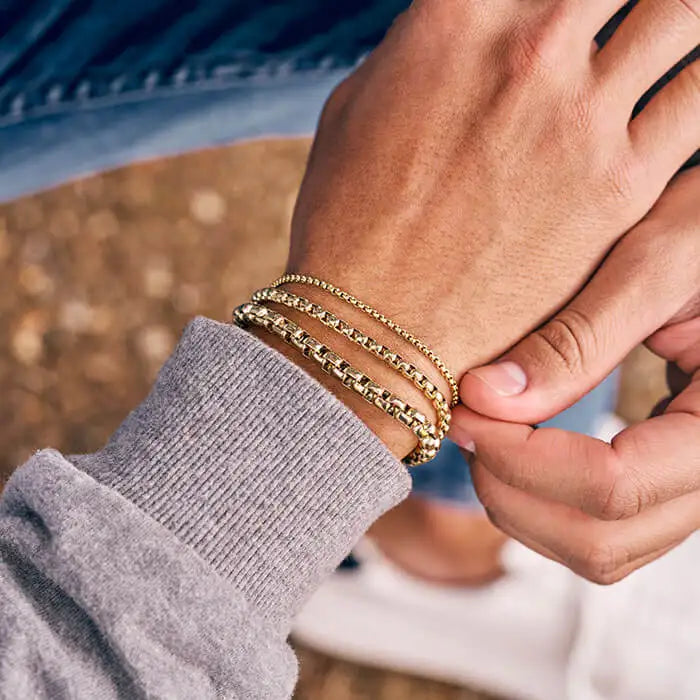 Men's Polished Gold Box Chain Link Bracelet
