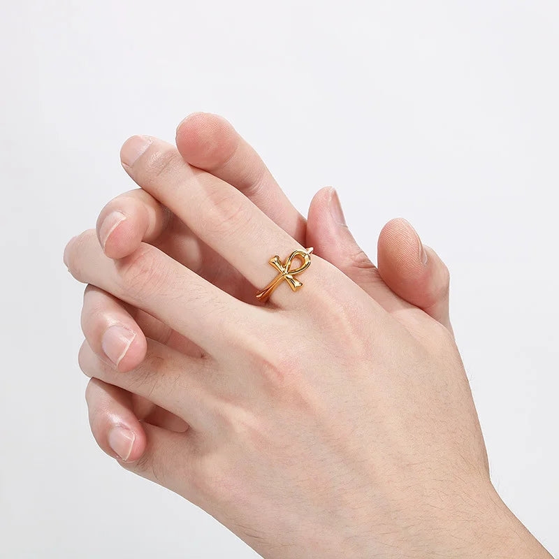 Polished Egyptian Ankh Cross Stainless Steel Ring