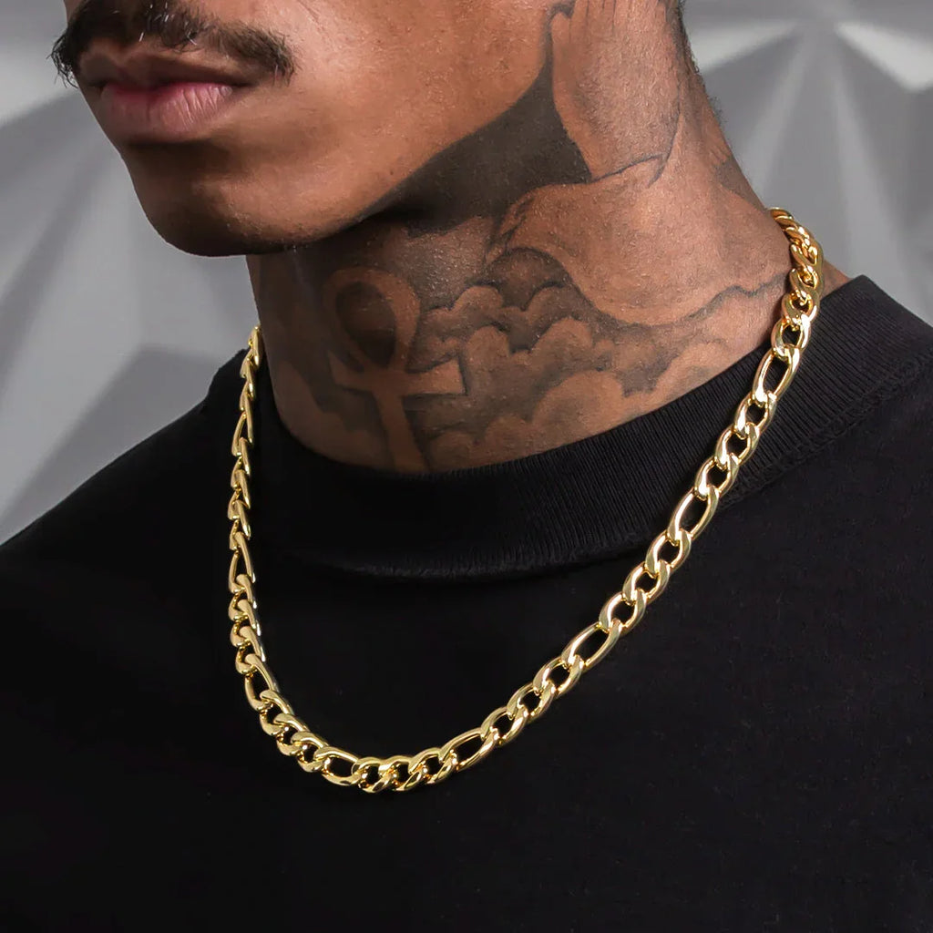 Gold Plated Stainless Steel Figaro Chain Necklace