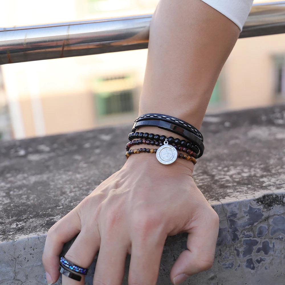 Beaded Obsidian Charm Bracelet