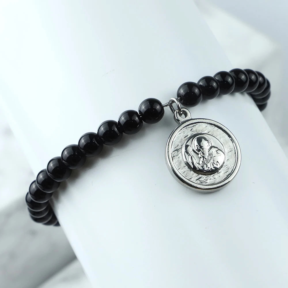 Beaded Obsidian Charm Bracelet