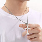 Stainless Steel CZ Cross Pendant Necklace