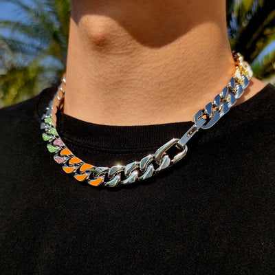 Steel Cuban Chain With Colored Zirconia