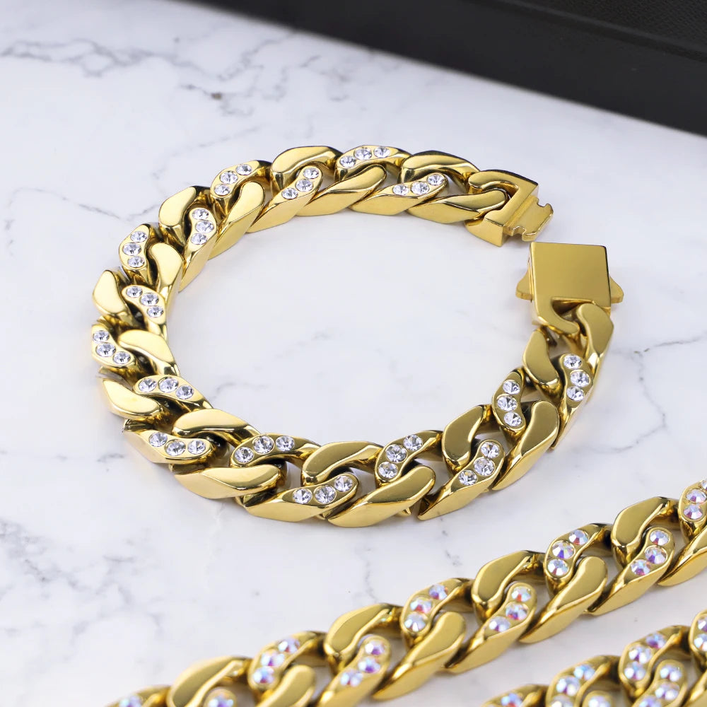 Chunky Gold Plated Iced Out Cuban Link Bracelets