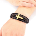 Multi-Layer Leather Bracelet with Cross Detail