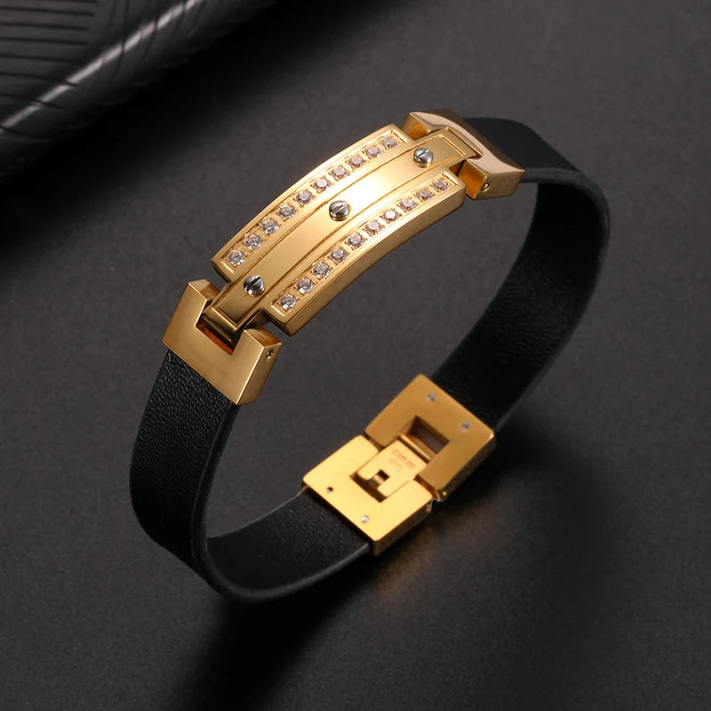 Gold Wide Leather Bracelet