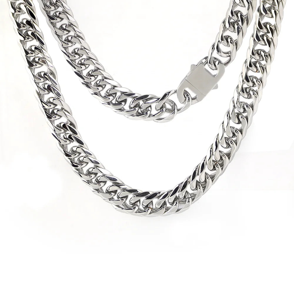 Chunky Silver Polished Cuban Link Chain Necklace