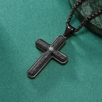 Men's Carbon Fiber Cross Pendant with Star Necklace