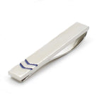 Polished Silver Tie Clip with Blue Chevrons