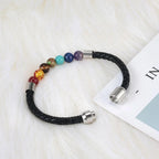 Rainbow Chakra Gemstone Beaded Braided Leather Bracelet