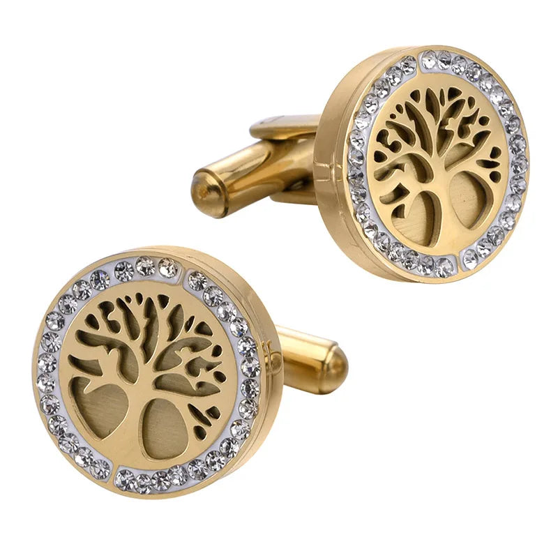 Men's Tree of Life Crystal Cufflinks for Suit Shirts