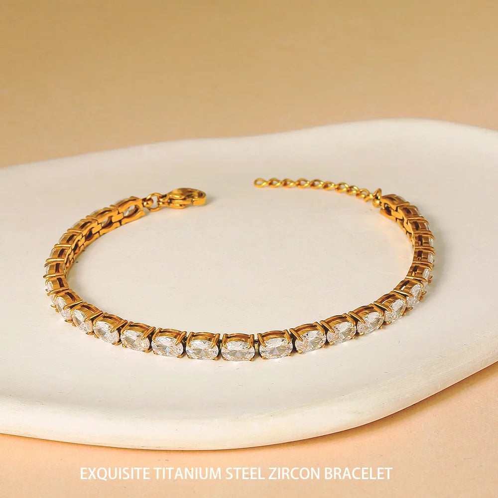 Oval Cut Zirconia Tennis Bracelet with Extension Chain