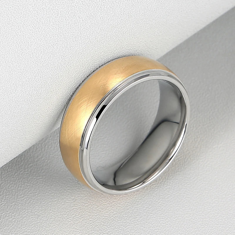 Two-Tone Stainless Steel Brushed Gold Men's Ring